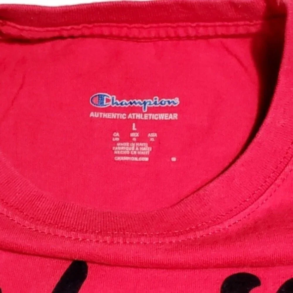 Champion T Shirt Mens Hood Aesthetic Graphic Script Red Large - Picture 2 of 8